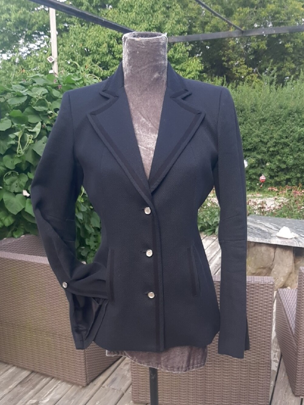 Teenflo🖤Black Tailored Notch-Lapel Blazer, Split&Buttoned Cuffs POCKETS Sz 8